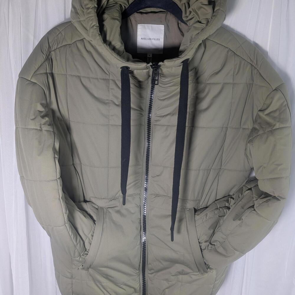 Olive Green Quilted Hoodie Puffer Jacket